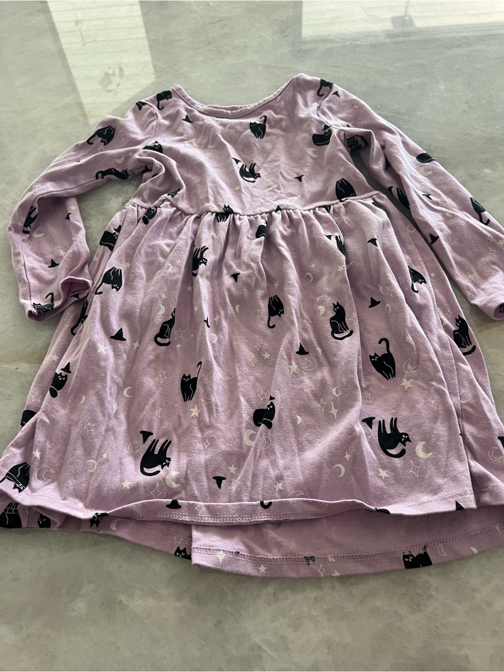 Cat & Jack Halloween purple long sleeve black cat dress, 5t